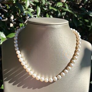 Elegant Sterling Silver 8 MM Natural Pearls 17” Necklace